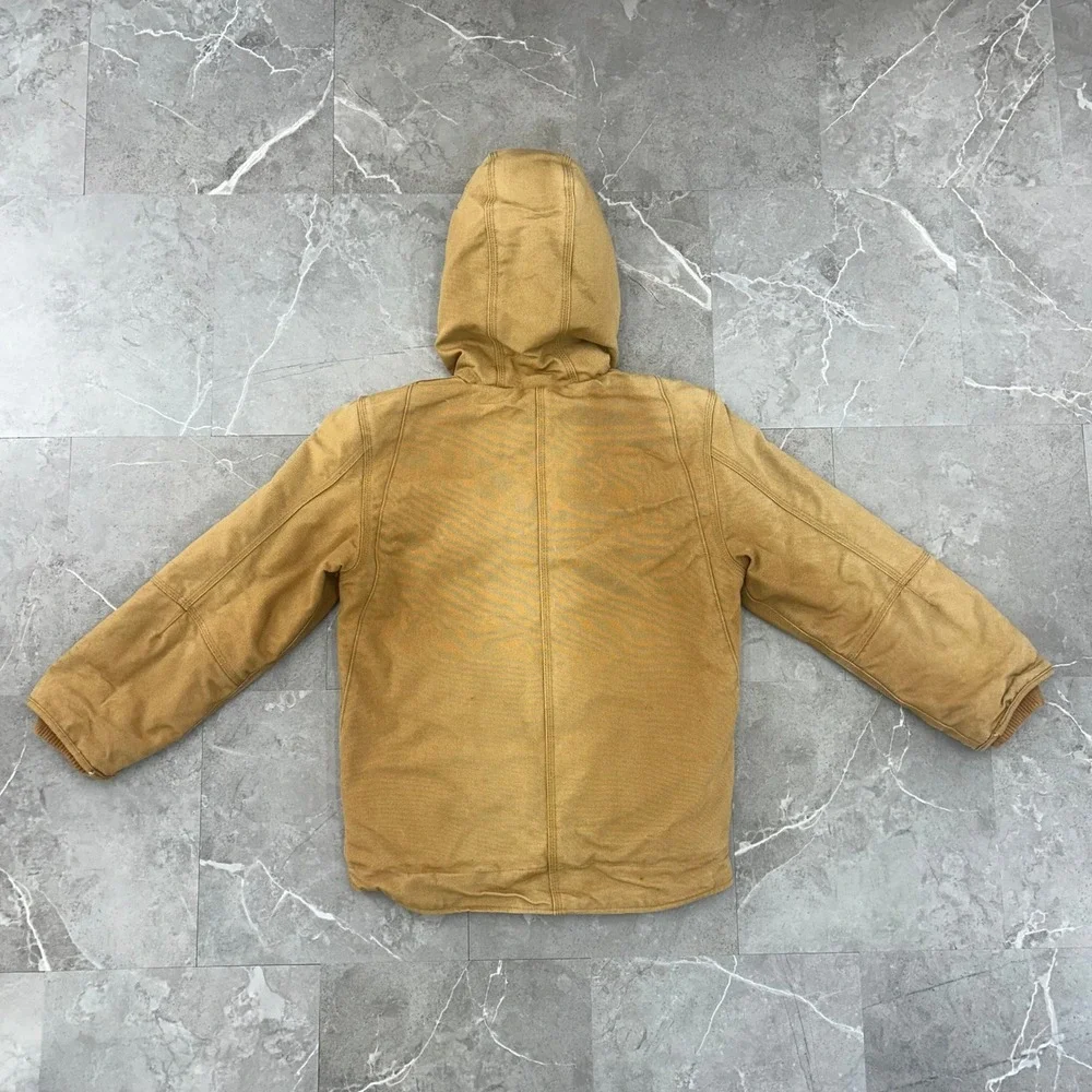 Carhartt Jacket Youth Medium 10 - 12 Diamond Quilted Hooded Faded Brown Boys Kid